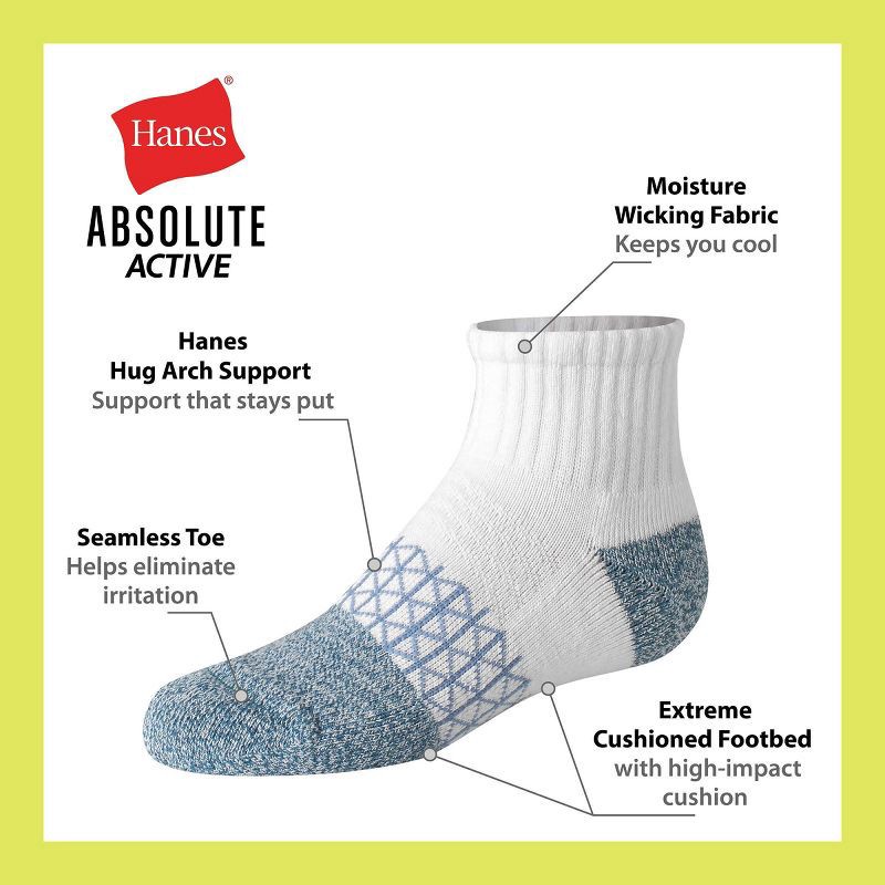 slide 5 of 6, Hanes Boys' 4pk Absolute Active Ankle Socks - White S, 4 ct