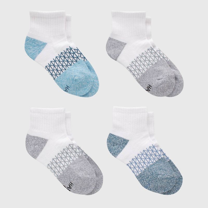 slide 4 of 6, Hanes Boys' 4pk Absolute Active Ankle Socks - White L: Moisture Wicking, Arch Support, Midweight Knit, 4 ct