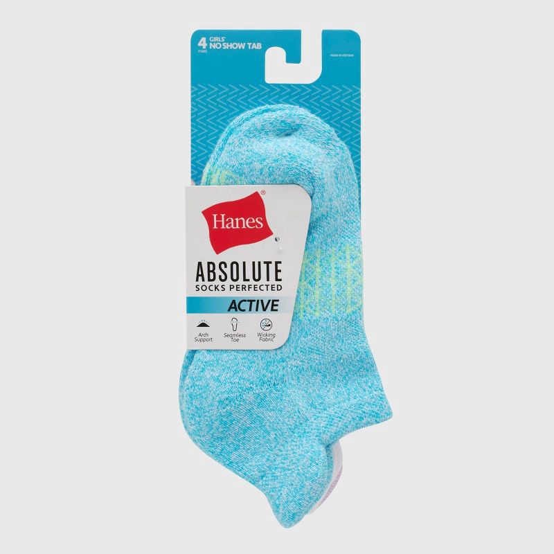 slide 2 of 6, Hanes Girls' 4pk Absolute Active Heel Shield Socks - colors may vary S: Arch Support, Ankle Height, 4 ct