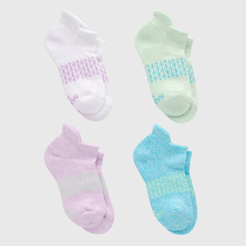 slide 4 of 6, Hanes Girls' 4pk Absolute Active Heel Shield Socks - colors may vary M: Arch Support, Ankle Height, 4 ct