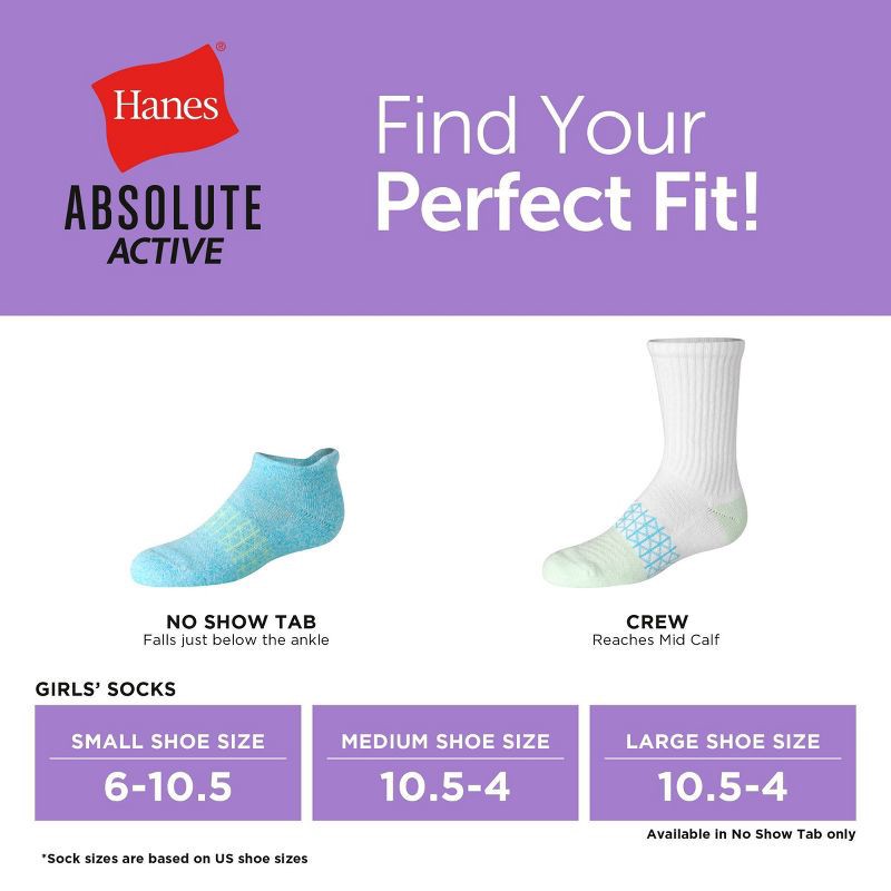 slide 6 of 6, Hanes Girls' 4pk Absolute Active Heel Shield Socks - colors may vary L, 4 ct