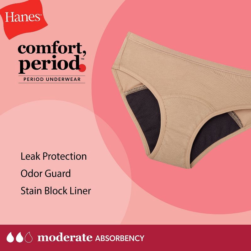 slide 7 of 9, Hanes Girls' 4pk Hipster Period Underwear Moderate Protection - colors may vary 8: Moisture Wicking, 4 ct