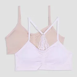 Maidenform Girls' 2pk Seamless Lace Back Bra - Pink/Beige S
