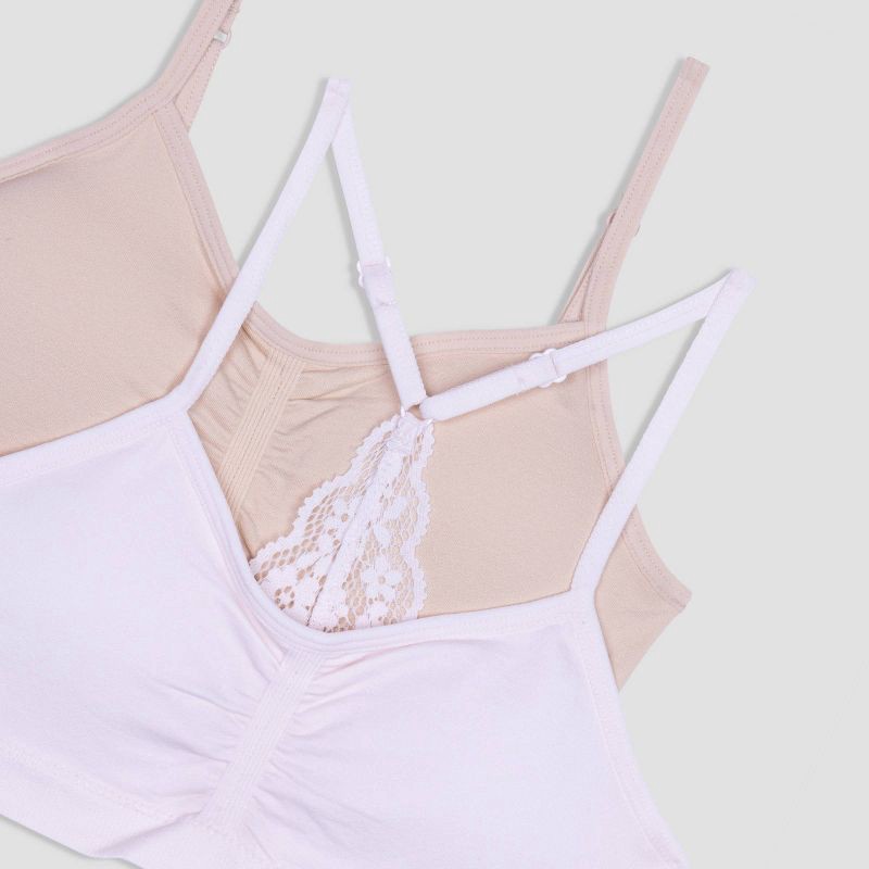 slide 2 of 3, Maidenform Girls' 2pk Seamless Lace Back Bra - Pink/Beige L, 2 ct