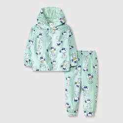 Toddler Boys' Peanuts Snoopy Rain Windbreaker Jacket and Pant Set - Green 3T