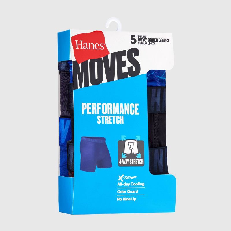 slide 2 of 6, Hanes Boys' 5pk Moves Peformance Stretch Boxer Briefs - colors may vary S, 5 ct