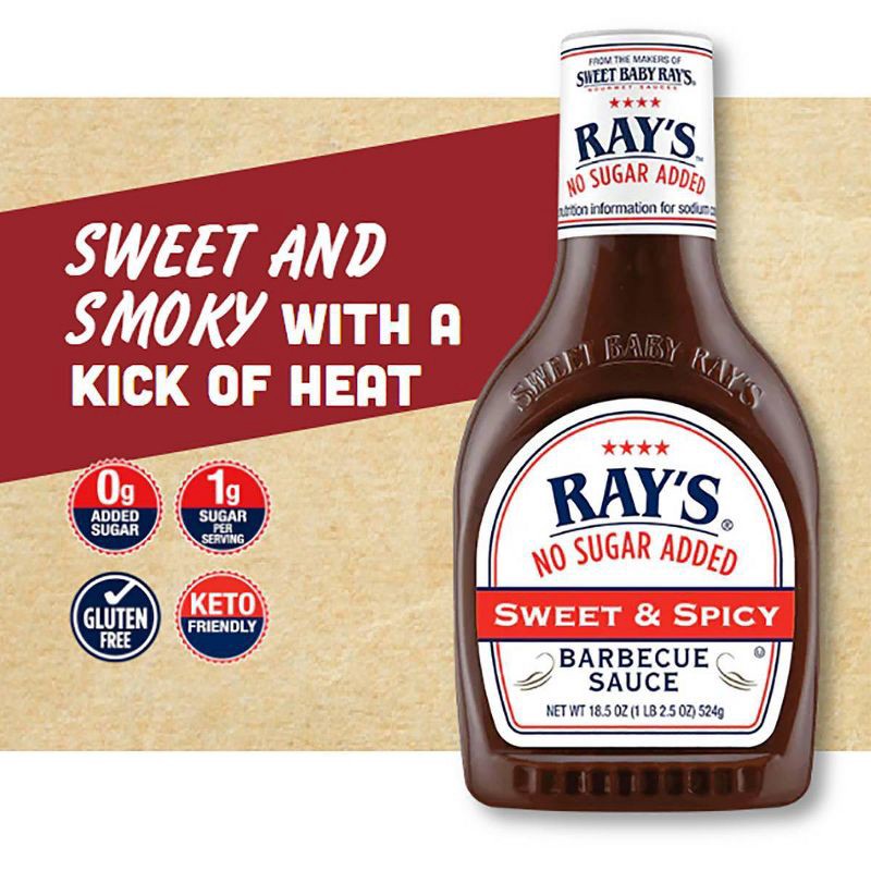 slide 3 of 5, Sweet Baby Ray's No Sugar Added Sweet and Spicy BBQ Sauce - 18.5oz, 18.5 oz
