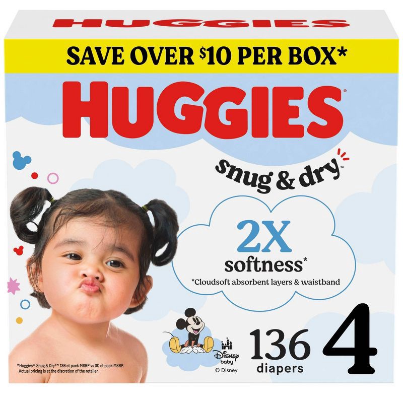 slide 1 of 11, Huggies Snug & Dry Diapers - Size 4 - 136ct, 4 x 136 ct