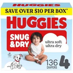 Huggies Snug & Dry Ultra Soft Baby Diapers - Size 4 - 136ct