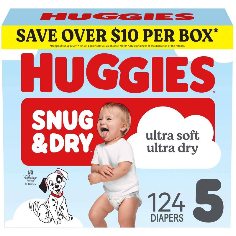 slide 1 of 8, Huggies Snug & Dry Ultra Soft Baby Diapers - Size 5 - 124ct, Size 5; 124 ct