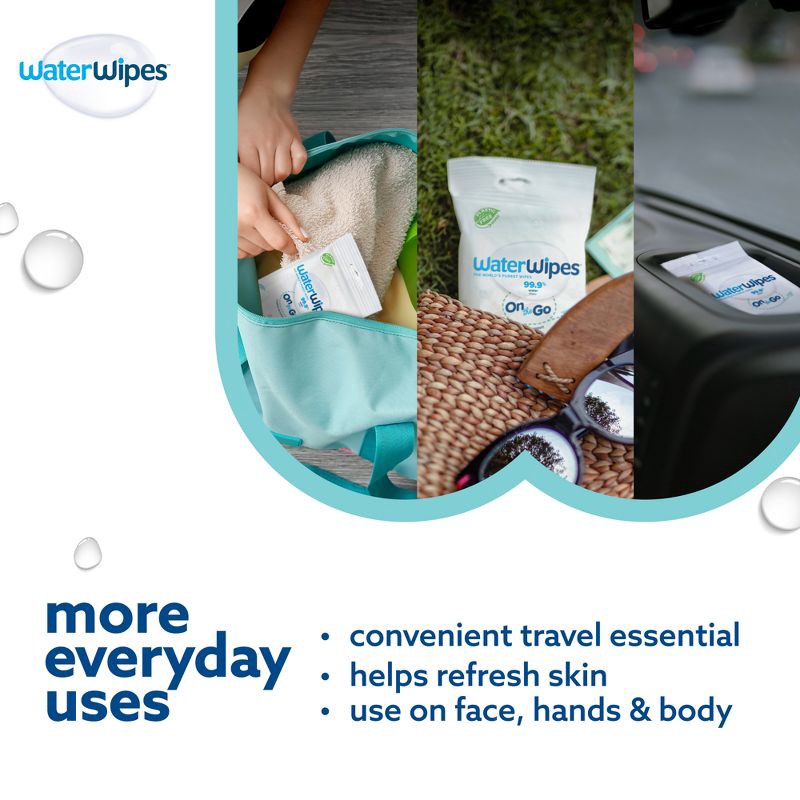 slide 6 of 12, WaterWipes Sensitive+ On The Go Wipes, 3-In-1 Cleans, Cares, Protects, 99.9% Water, Unscented & Hypoallergenic - 10ct, 10 ct