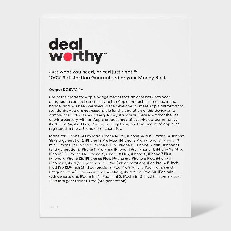 slide 3 of 3, 6' Lightning to USB-A Charging Cables 3pk - dealworthy™ White: Male-to-Male Connector, 3 ct