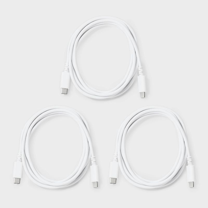slide 2 of 3, 6' USB-C to USB-C Charging Cables 3pk - dealworthy™ White, 3 ct