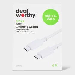 6' USB-C to USB-C Charging Cables 3pk - dealworthy™ White: Male-To-Male Connector