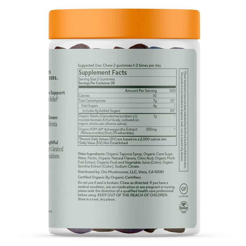 slide 2 of 4, Om Mushrooms Relax for Stress Relief Support Vegan Organic Gummies - 40ct, 40 ct