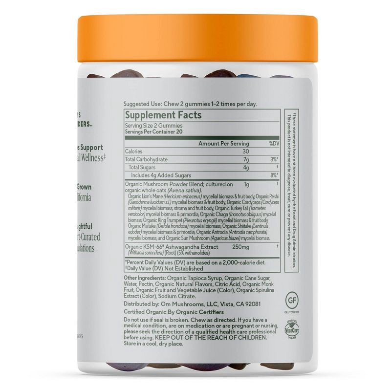 slide 2 of 4, Om Mushrooms Master Blend + Ashwagandha Vegan Organic Gummies - 40ct, 40 ct