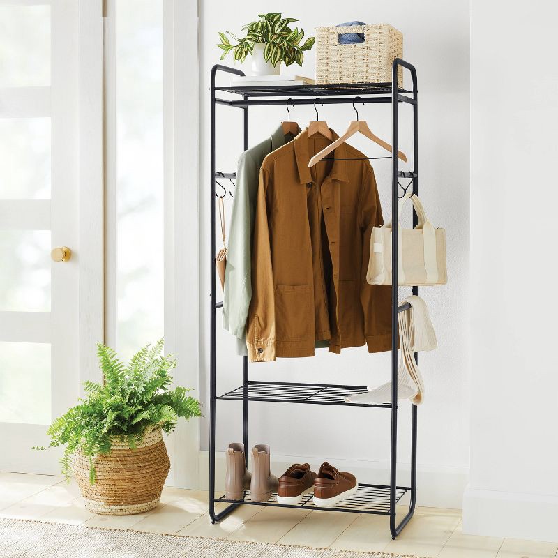 slide 2 of 3, Metal Garment Rack with Shelves and Accessory hooks - Brightroom™, 1 ct