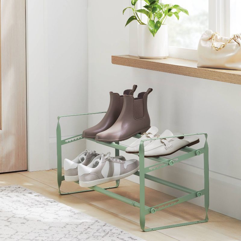 slide 2 of 3, 2 Tier Expandable Shoe Rack Green - Brightroom™, 1 ct