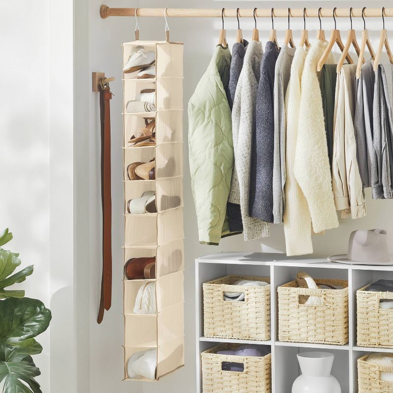 slide 2 of 3, 10 Shelf Hanging Shoe Storage Organizer Tan - Brightroom™, 1 ct