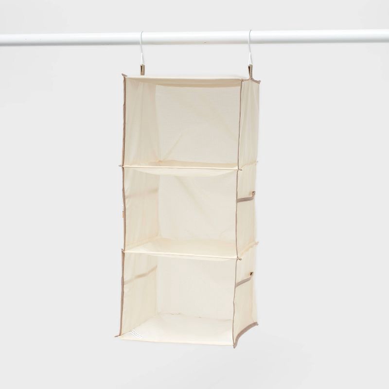 slide 1 of 3, 3 Shelf Hanging Closet Organizer with Side Pockets Tan - Brightroom™, 1 ct