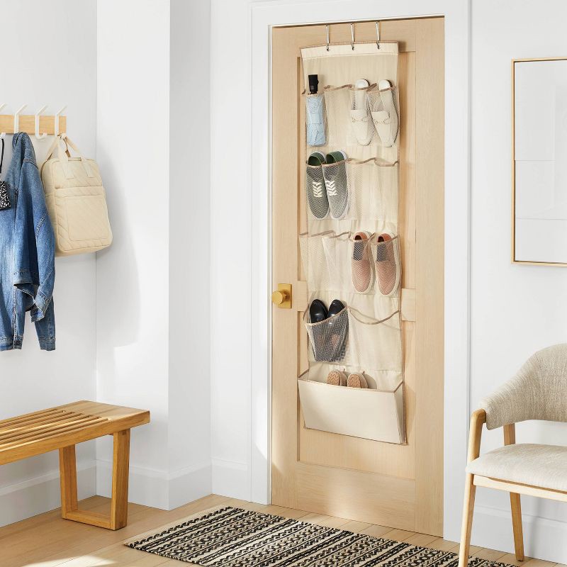 slide 2 of 3, 15 Pocket Over-the-Door Hanging Shoe Storage Tan - Brightroom™, 1 ct