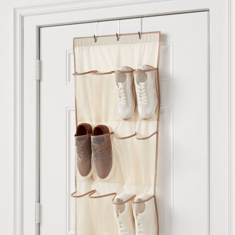 slide 3 of 3, 15 Pocket Over-the-Door Hanging Shoe Storage Tan - Brightroom™, 1 ct