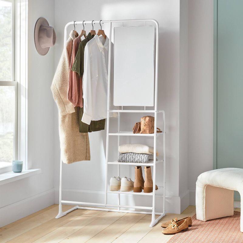 slide 2 of 3, Metal Garment Rack with Mirror and Shelving White - Brightroom™, 1 ct