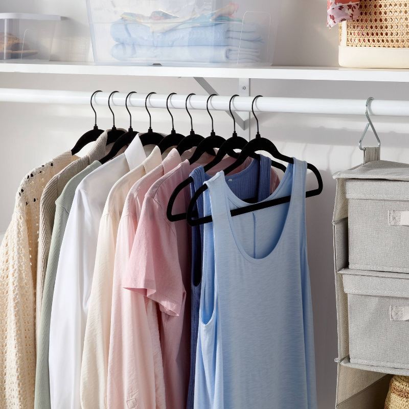 slide 2 of 3, 100pk Flocked Suit Hanger Black - Brightroom™, 100 ct