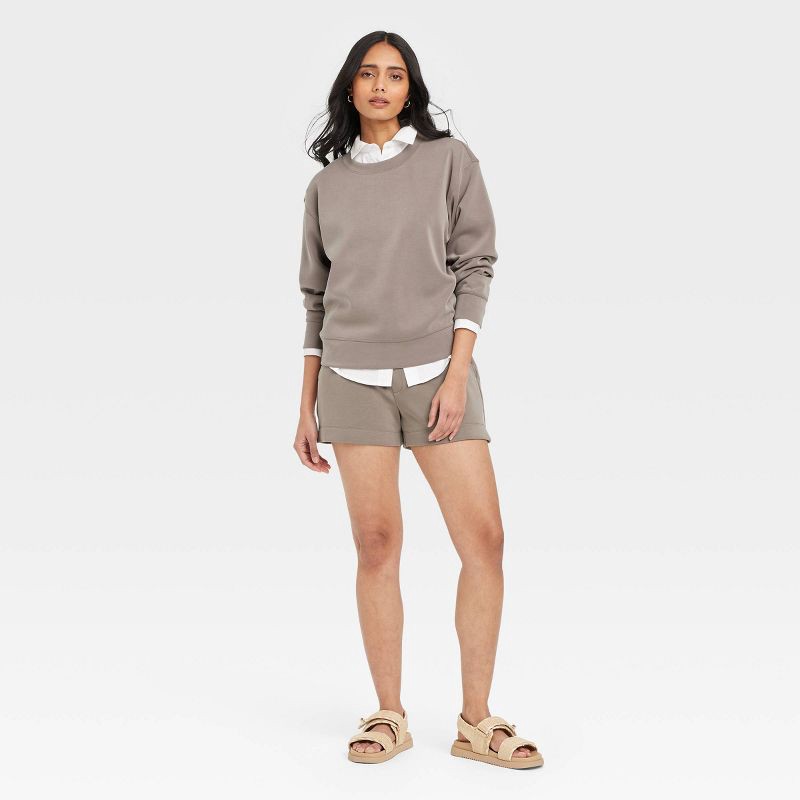 slide 3 of 3, Women's High-Rise Sandwash Pull-On Shorts - A New Day™ Gray XL: Recycled Polyester, Rayon, Spandex, Heavyweight Fabric, 1 ct