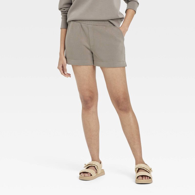 slide 1 of 3, Women's High-Rise Sandwash Pull-On Shorts - A New Day™ Gray XL: Recycled Polyester, Rayon, Spandex, Heavyweight Fabric, 1 ct