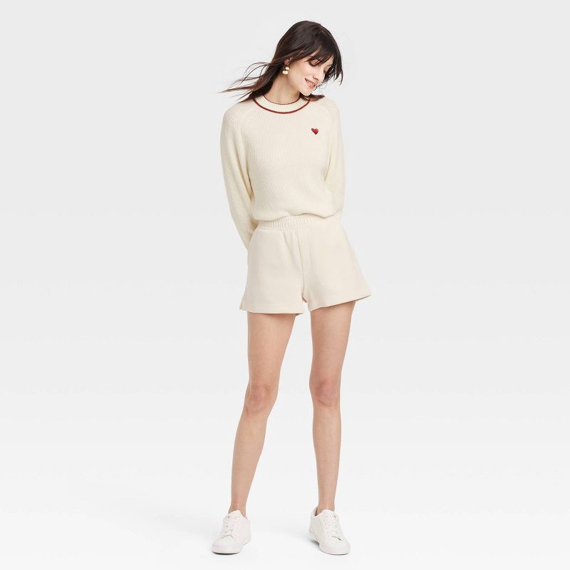 slide 3 of 3, Women's High-Rise Sandwash Pull-On Shorts - A New Day™ Off-White M: Heavyweight Doubleknit, Elastic Waistband, 1 ct