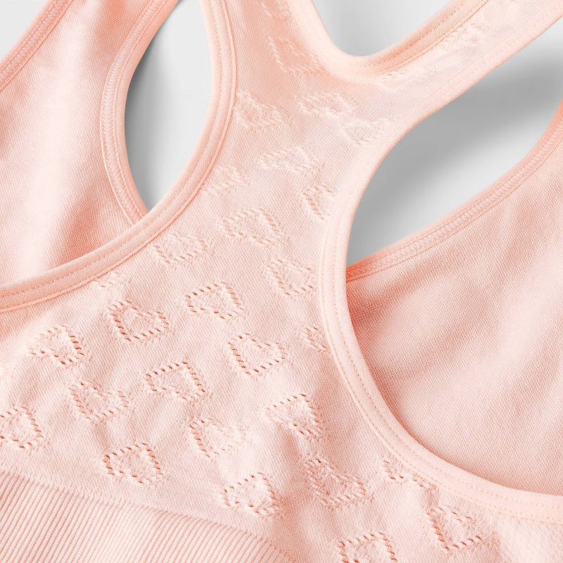 slide 4 of 4, Girls' 2pk 'Hearts' Printed Sports Bra - Cat & Jack™ Peach Orange S: Recycled Polyester, Racerback, Seamless, 2 ct