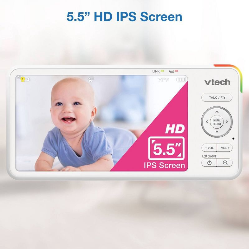 slide 3 of 15, V-Tech VTech 5.5" HD Smart Fixed Position Video Baby Monitor, 1 ct