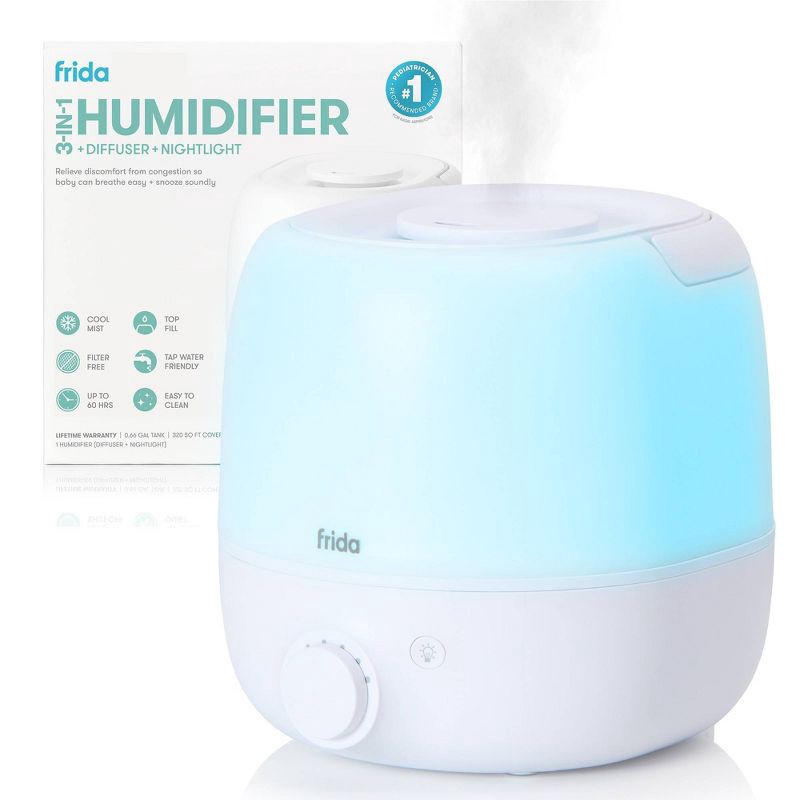 slide 1 of 7, Frida Baby 3-in-1 Humidifier with Diffuser and Nightlight - White, 1 ct