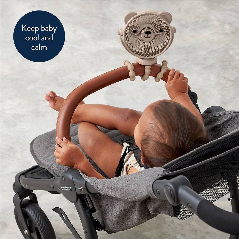 slide 3 of 9, Itzy Ritzy Itzy Breeze 3-Speed Stroller Fan with Rechargeable Battery and Easy Attach Design - Tan Bear, 1 ct