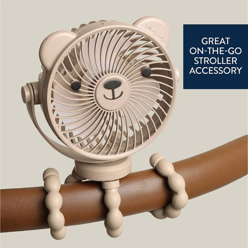 slide 4 of 9, Itzy Ritzy Itzy Breeze 3-Speed Stroller Fan with Rechargeable Battery and Easy Attach Design - Tan Bear, 1 ct