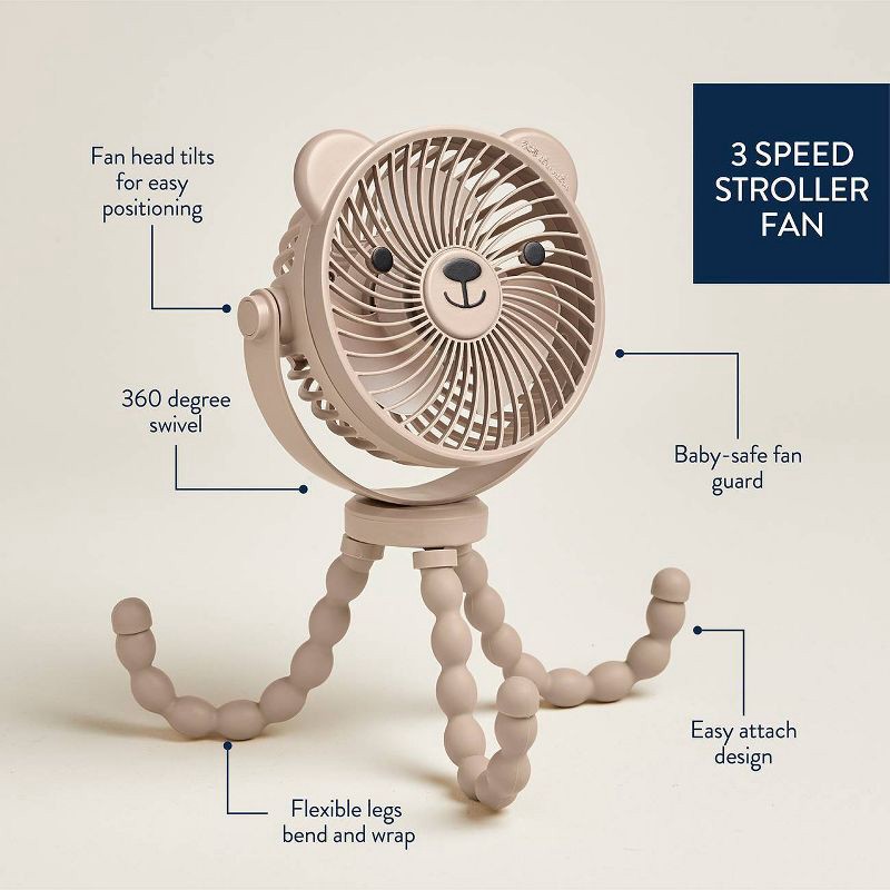 slide 5 of 9, Itzy Ritzy Itzy Breeze 3-Speed Stroller Fan with Rechargeable Battery and Easy Attach Design - Tan Bear, 1 ct