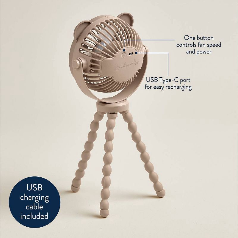 slide 6 of 9, Itzy Ritzy Itzy Breeze 3-Speed Stroller Fan with Rechargeable Battery and Easy Attach Design - Tan Bear, 1 ct