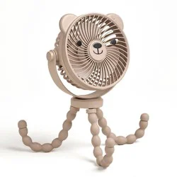 Itzy Ritzy Itzy Breeze 3-Speed Stroller Fan with Rechargeable Battery and Easy Attach Design - Tan Bear