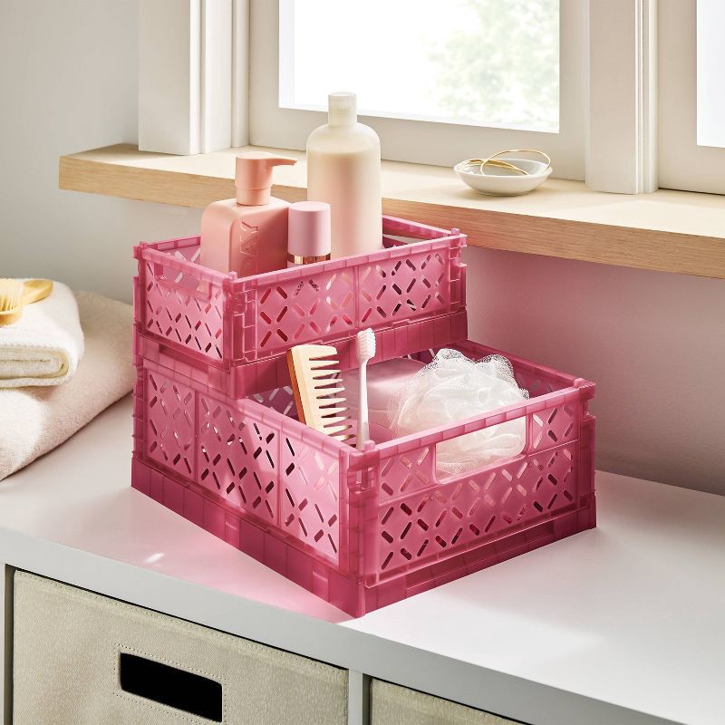 slide 2 of 3, Small Foldable Crate Pink - Brightroom™, 1 ct