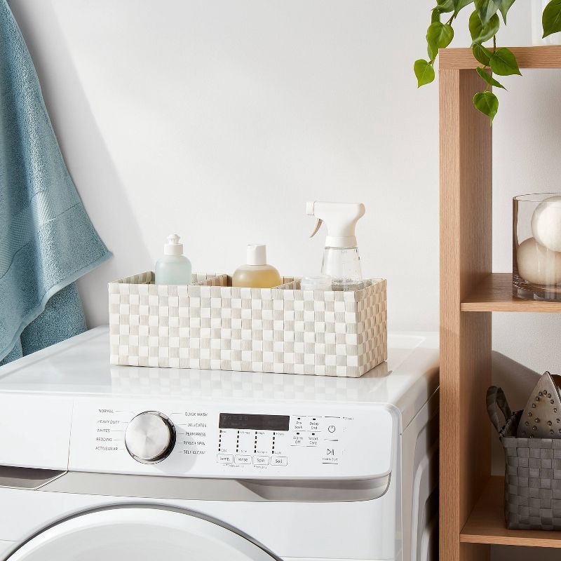 slide 2 of 3, Woven Plastic 3 Compartment Bin Tan/White Checkered - Brightroom™, 1 ct