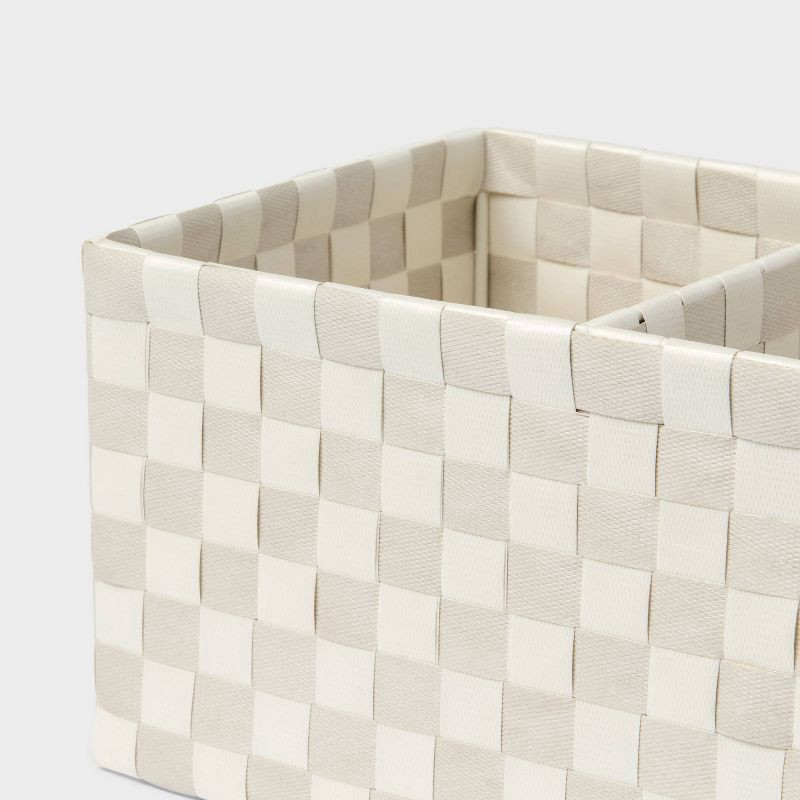 slide 3 of 3, Woven Plastic 3 Compartment Bin Tan/White Checkered - Brightroom™, 1 ct