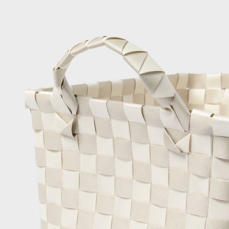 slide 3 of 3, Woven Plastic Basket Small Tan/White Checkered - Brightroom™, 1 ct