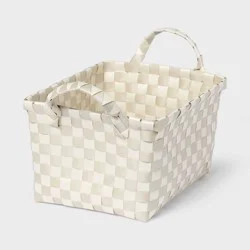 Woven Plastic Basket Small Tan/White Checkered - Brightroom™