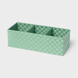 Woven Plastic 3 Compartment Bin Green - Brightroom™