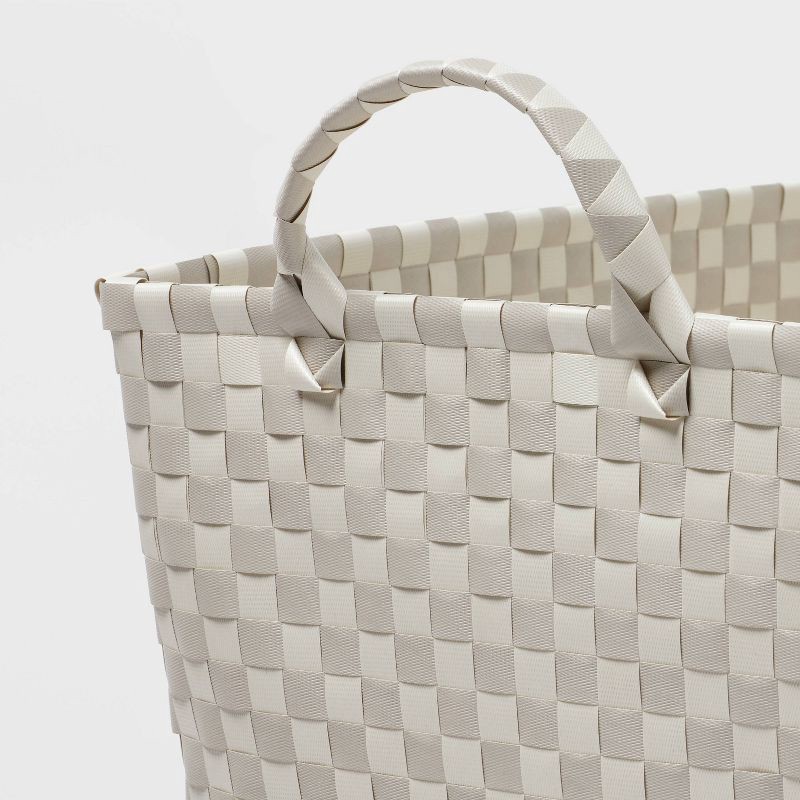 slide 3 of 3, Woven Plastic Basket Large Tan/White Checkered - Brightroom™, 1 ct