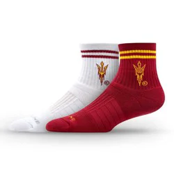 NCAA Arizona State Sun Devils 2pk Socks: Crew Height, Cushioned Heel & Toe
