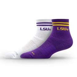 NCAA LSU Tigers 2pk Socks: Crew Midweight with Cushioned Heel & Toe