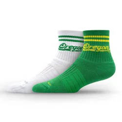 NCAA Oregon Ducks 2pk Socks: Crew Height, Cushioned Heel & Toe, Midweight Fabric