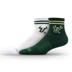 NCAA South Florida Bulls 2pk Socks: Crew Height, Cushioned Heel & Toe, Midweight Fabric